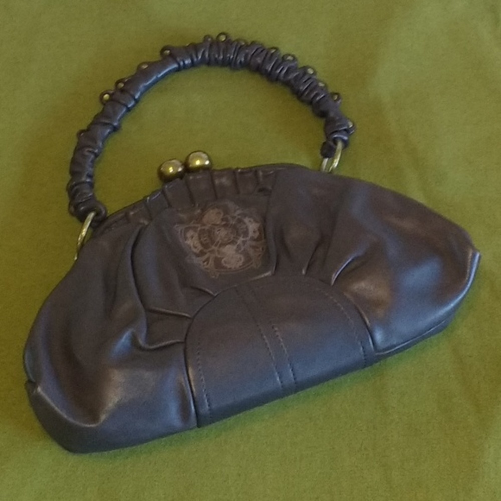 Kate Landry Gray Leather Dome-Shaped Handbag